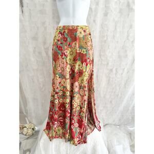 Natural Life Side Slit Floral Long Maxi Skirt Small Multicolor Boho Side Slits